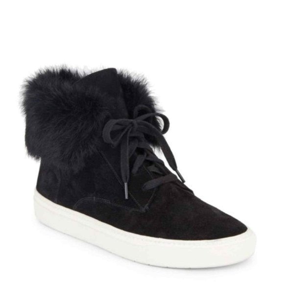 VINCE Black Rabbit Fur Suede High Top Boots Sneaker 8.5 9.5 **Mismatch** - Picture 1 of 8